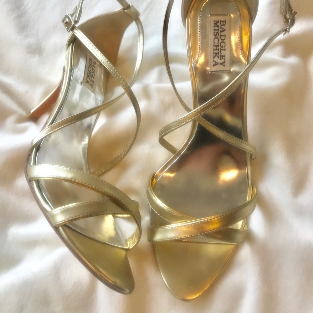 BADGLEY MISCHKA STRAPPY GOLDEN HEELS